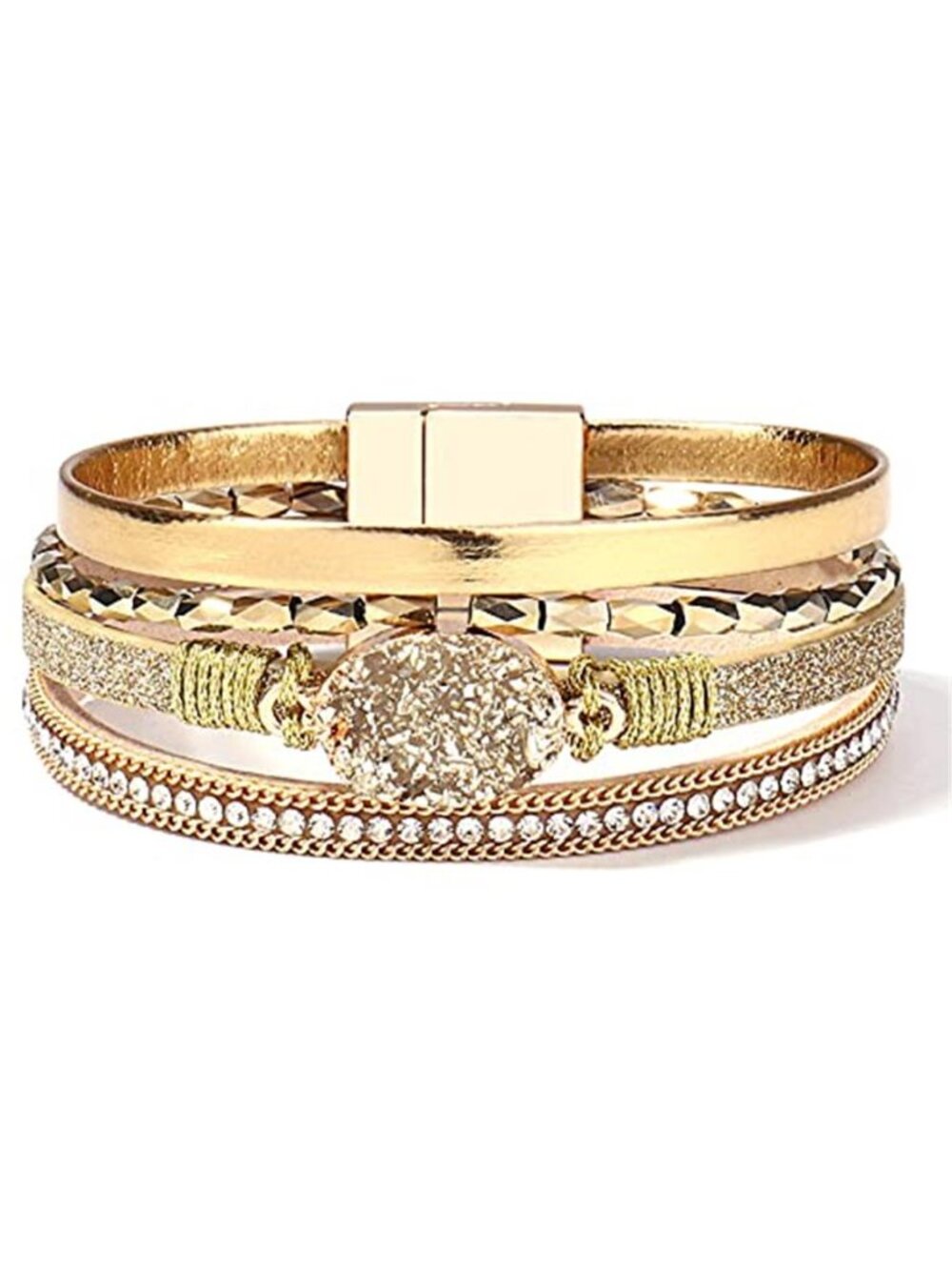 Womens Boho Leather Wrap Bracelet Crystal Rhinestone Layered Western Jewelry